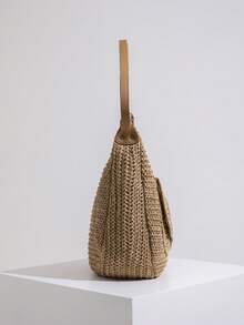 Túi xách đeo vai rơm thời trang cổ điển dung tích lớn cho kỳ nghỉ bãi biển - Màu Khaki - Xem 4