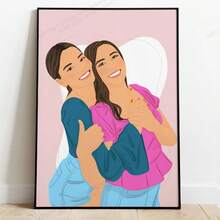 1pc Personalized Sisters Portrait Painting - Multiple Styles Available, Custom Sisters Birthday Gift, Mother's Day Gift, Sisters Prints, Women's Gift, Custom Portrait - Multicolor - View 6
