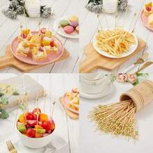 Bộ 5/25/50/75/100/200 que tăm tre hình nụ hoa, chất lượng cao, dùng cho đồ uống, bánh mì kẹp thịt, trái cây, tiệc tùng, đám cưới, cắm trại, sự kiện bãi biển. - Màu be - Xem 7