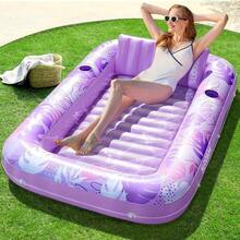 Sloosh-L/XL Inflatable Tanning Pool Lounge Float With Cup Holder, 70"X46"/85″ X 57″ Large Pool Floats Adult With Pillow, 4 In 1 Suntan Tub Raft Floatie, Sunbathing Bed Lounge Blow Up Ball Pit Party Gifts, Inflatable Sofa Pool, TikTokShopSummerTurnup - Purple - View 2