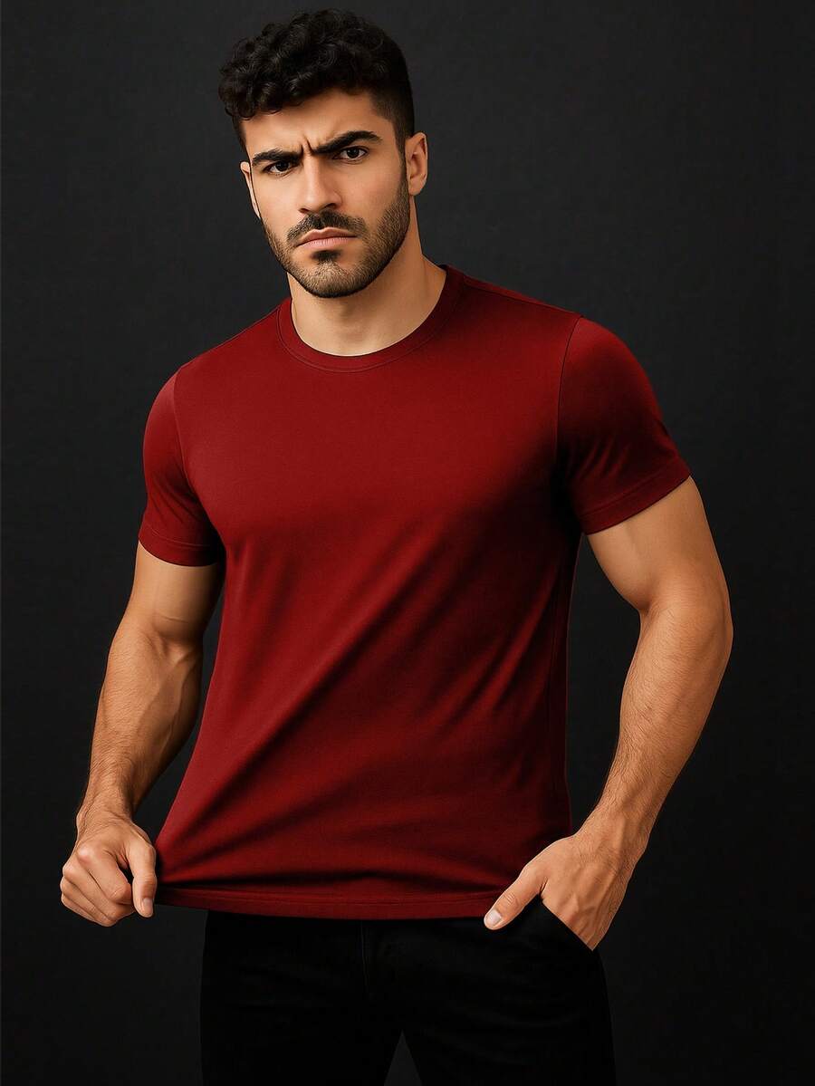Men's T-Shirt Modal Tech Shirt Premium T-Shirt - 紫紅色 - 查看 1