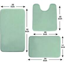 Entrega local - Juego de alfombra de baño de espuma de memoria Madeals de 3 piezas y alfombra de baño con tapa de inodoro y tapa del tanque set negro - Verde salvia - Ver 7