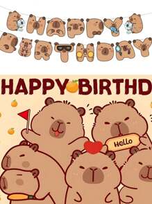 12pcs Adorable Capybara Birthday Party Decorations Banner, Playful Design, Party Decorations Suitable For Theme Parties, Festivals, Animal-Themed Celebrations