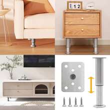 4 Pcs Adjustable Height Bed Support Legs For Bed Frame/Bed Center Slat, Metal Adjustable Furniture Legs 3-16.5 Inch For Bed/Sofa/Cabinet/Couch/Dresser/Table/Chair, Heavy Bed Replacement Legs