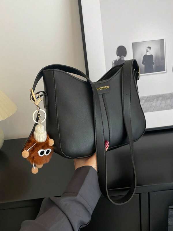 Sac à épaule grande capacité pour femmes, sac seau, sac bandoulière avec charm accessoire, style casual