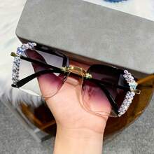 1 pièce Lunettes de mode avec protection UV embellies de strass carrés, look de luxe chic européen et américain
