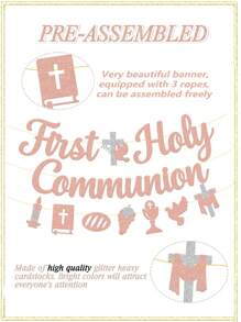 3pcs First Communion Banner, Baptism Religious Cross God Bless Christening Symbol Party Decorations, Shower Party Supplies