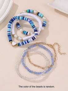 6pcs/Set Bohemian Holiday Style Starfish Polymer Clay Beaded Bracelet Set, Randomly Colored