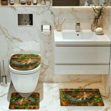 1/4 Stück Bequemes Badezimmer-Set im Katzenmotiv, bestehend aus Duschvorhang, Badematte, U-förmiger Toilettenvorlage, Toilettendeckel-Abdeckung, wasserdichter Duschvorhang, dekorativer Vorhang, moderne Badezimmer-Teilungsvorhang, ohne Bohren, aus Polyester, maschinenwäschbar, Schulanfang