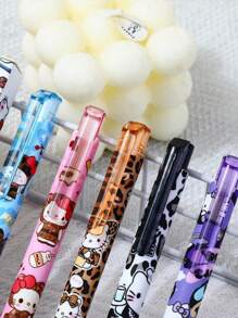 Juego de 5 bolígrafos de tinta de gel de carga súper suave con reducción de peso, secan rápido, apropiados para uso diario y como regalo de vacaciones, con estampado de leopardo y diseño de Hello Kitty de Sanrio