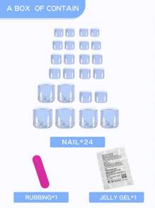24pcs Short Square Press On Toenails French White Tip With Silver Glitter Sparkle Simple Elegant Full Cover Summer Toe Nails /Jelly Glue & Nail File Reusable For Women Girls
