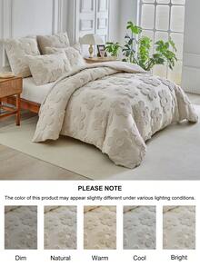 春夏新款剪花床罩套装2/3件套（1床罩+1/2枕套）簇绒四叶草立体花朵图案设计四季卧室床上用品套件含拉链和角带男女适用