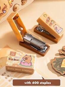 1 pieza Grapadora de Capibara con 400 grapas, herramienta de encuadernación portátil de diseño de panda de dibujos animados, accesorios de mesa, útiles escolares y de oficina, recompensa para estudiantes, de vuelta a la escuela