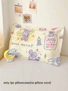 1pc Purple Rabbit, Bowknot, Small Floral Pattern Pillowcase, Breathable Envelope Style Pillowcase, Cartoon Cute Print Pillowcase, Suitable For Children And Teenagers, All Season, Various Cartoon Designs