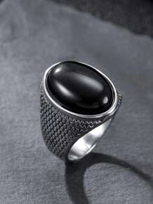 Men's Stainless Steel Chunky Ring Bohemian Jewelry Onyx Ring Vintage Style For Everyday Wear Fashion Men's Summer Jewelry