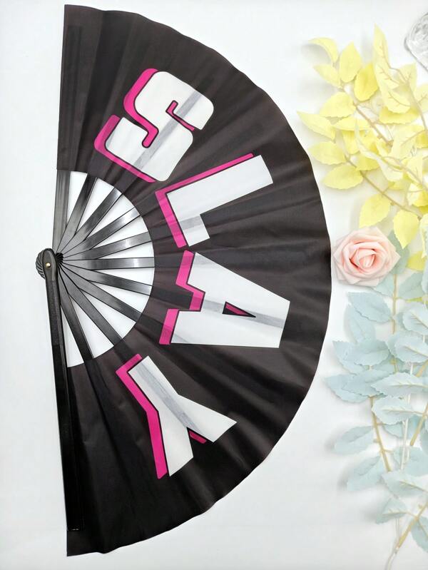 Ombre "DADDY" Folding Fan, Creative And Fashionable Decorative Fan With Letter Design For Father's Day; "SLAY" Folding Fan With Cool Black Background, Fashionable And Personalized Choice