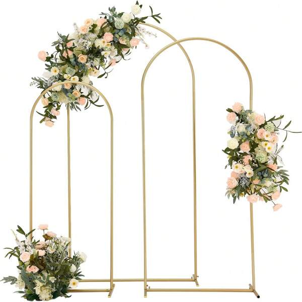 Gold Metal Arch Backdrop Stand Set,Arched Door Frame 4FT/5FT/6FT/6.5FT/7.2FT Height Wedding Parties Birthday Graduation Anniversary Celebration Opening Ceremony And Other Indoor Outdoor Decoration