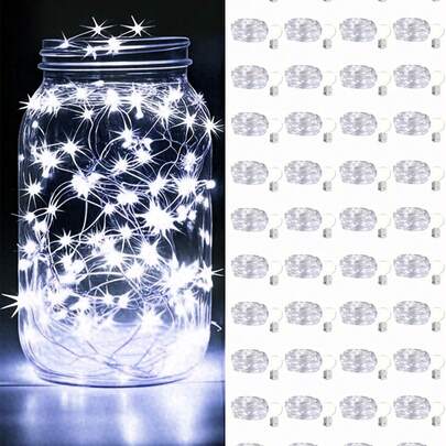 20条装电池供电LED迷你灯串，闪烁灯串，铜线萤火虫星形灯，适用于梅森罐、婚礼派对、圣诞节餐桌装饰，白色，LED迷你灯串，100厘米银线灯串，适用于卧室、DIY工艺品、圣诞花环、派对装饰（白色）