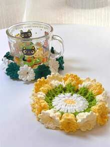 Conjunto de Material de Descanso para Xícara Linglan Flower, Ganchos de Crochê Tecidos à Mão para Passar o Tempo, Feito à Mão para Aliviar o Tédio