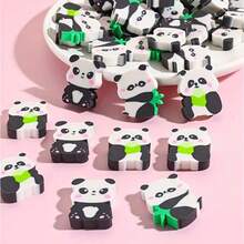 30 件可爱熊猫形状橡皮擦 - 柔软毛绒橡胶铅笔橡皮擦，竹叶，黑白设计，适用于课堂奖励、派对礼物、学校用品、熊猫礼物 - 彩色 - 查看 1