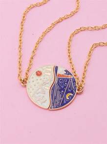 2 pièces Meilleur ami Ensemble de collier en forme de cœur, pendentif de dessin animé mignon Bijoux d'amitié Cadeau pour les filles