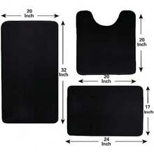 Local Delivery-Madeals Memory Foam Toilet Rug Set 3 Piece And Bathroom Mat With Toilet Lid Cover And Tank Cover Set Black - Black - View 7