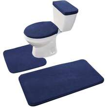 Local Delivery-Madeals Memory Foam Toilet Rug Set 3 Piece And Bathroom Mat With Toilet Lid Cover And Tank Cover Set Black - Navy Blue - View 1