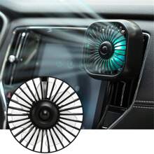 1 pieza Ventilador de salida de aire del coche con ajuste USB, ventilador turbo de 7 aspas de gran potencia con luz atmosférica de color degradado, bajo nivel de ruido y función múltiple, mini ventilador de refrigeración interior para el automóvil