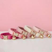 定制天鹅绒猫狗项圈套装，带抽绳、刻字宠物身份牌和金色铃铛，个性化宠物礼物装饰，复古、可爱、简约、独特，周年纪念、生日、假期、户外生活方式等场合的个性化宠物礼物