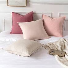 Local Delivery- Decorative Linen Pillow Covers 18x18 Inch Natural Beige ​Boho Farmhouse​ ​Neutral Couch Throw Pillows For Bed Pack Of 2 Accent Outdoor Pillowcase Modern Sofa Cushion Livingroom Home Decor - 粉色 - 查看 5