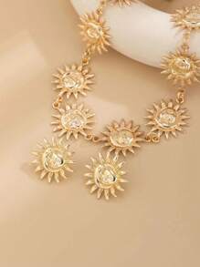 3 Pcs/Set Geometric Sunflower, Face Pendant Necklace & Earring Jewelry Set For Women, Fashion Daily Accessory & Gift