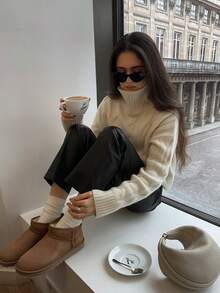 Thick Turtleneck Cable Knit Pullover Women, 2025 Winter New Layering Short Wool Sweater Top