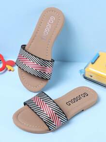 1 Pair Summer Kids Woven Strap Open-Toe Sandals, Casual & Fashionable, Unisex Flat Beach Shoes Suitable For Daily, Vacation & Travel