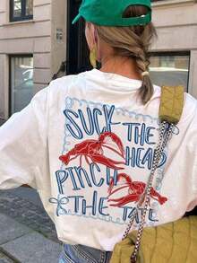 Funny Crawfish Graphic, Sassy Crawfish, Louisiana , Whimsical Lobster Graphic Printed Crew Neck Short Sleeve T-Shirt, Funny Seaside Shirt Summer Beachwear Gift For Seafood Lovers.High Street Hip Hop Style T-Shirt Casual Cotton Printed T-Shirt Comfortable Crew Neck Cotton T-Shirt - 白色 - 查看 3
