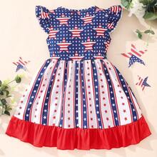 Girls 4th Of July Dress Toddler Girl American Flag Dresses Flutter Sleeve Patriotic Clothes Independence Day Outfits - Stars and Stripe - View 3
