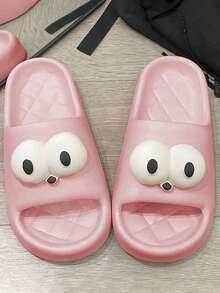 Sandalias Plana Para Mujer Diseño Animado De Ojos Suela Texturizada, Sandalias EVA De Moda Antideslizante De Primavera Y Verano Para Hogar Y Vacaciones - Rosa - Ver 7