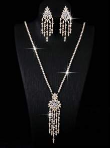 2PCS Luxury Jewelry Set, Elegant Tassel Necklace And Earrings Jewelry Set, Perfect For Party, Banquet And Women Gift, Jewelry Box