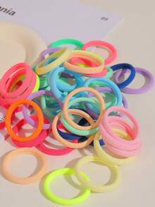 [数量不等] 适合女孩的彩色休闲发圈，日常发带，高弹力韩式纯色马尾发带，礼物，节日，发型设计 - 彩色 - 查看 5