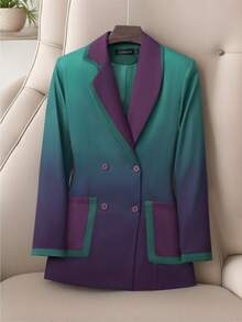 HOMEYEE 翻领长袖印花衬衫，复古优雅休闲商务职业OL上衣，适合春夏秋冬 - 綠色 - 查看 2