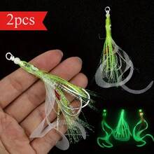 2 件装发光硅胶鱿鱼裙带辅助钩鱿鱼钩流光饵软章鱼裙饵