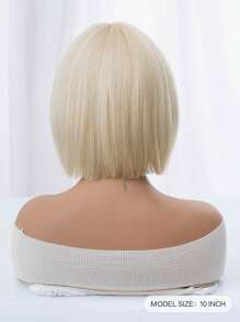 1 Synthetic Heat-Resistant Wig, White Gold Short Wig With Bangs, 10 Inches Long, Fully Machine Woven, Natural And Realistic Wig For Daily Use