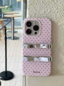 1 pieza Funda de teléfono protectora suave y linda con moño 3D punteado metálico y de moda para 11/12/13/14/15/16/Pro