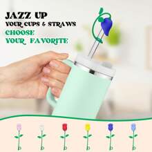 Straw Toppers For  Cup, Cute Straw Cover Cap Compatible With 20 30 40 Oz Tumbler And Water Bottles, 6 8 10mm Straws Accessories, 2Pcs Silicone Rose Flower For Women Girls Friends Gift (Pink)