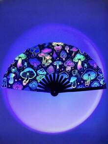 1pc Fluorescent Colorful Folding Fan With Butterfly & Mushroom Pattern, Fashionable Choice For Party, Music Festival, Summer Gathering, Outdoor Activities, Wedding Theme, Street Style, Dance Performance, Halloween & Christmas Accessories - Multicolor - View 13