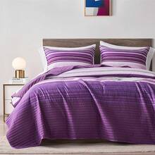 King/Cal King Quilt Bedding Set, White And Blue Patchwork Striped 2-Piece Soft Lightweight Bedspread Coverlet Set With 1 Pillow Sham, Luxury Comfort, Modern Style, Light Blue, King - Màu tím - Xem 1