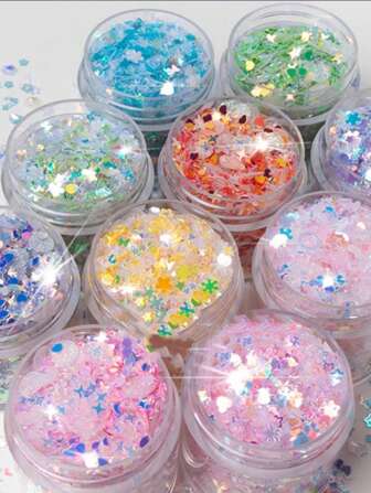 2 盒/套 DIY 透明亮片 彩色亮片 全息多形状混合亮片 适用于 DIY 工艺品、化妆、美甲 美人鱼鳞片亮片