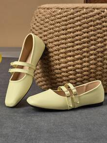 WHDXY 女士时尚方头芭蕾平底鞋,法式一脚蹬休闲乐福鞋,适合搭配牛仔裤的办公室装扮 - 檸檬黃 - 查看 4