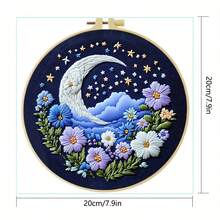 1 件刺绣套件，20x20cm/7.9x7.9 英寸，手工 DIY 刺绣套件，带有月亮和彩色花卉图案，适合成人初学者，包括绣花布、说明书、绣花框和针线，适合送给朋友或家人、家具、办公室的礼物。手工艺术品 - 彩色 - 查看 3