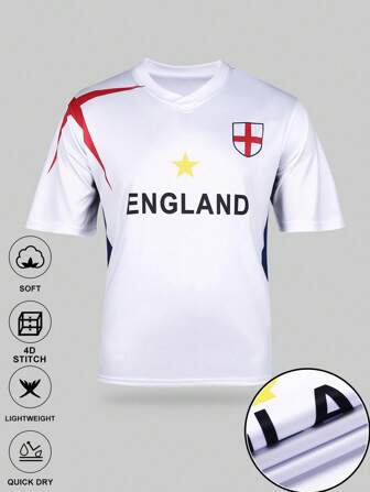 SURUIDA 1pc England Football Jersey, Premier League Style Men's Soccer Sports Tee, Comfortable Short Sleeve T-Shirt Suitable For Team Matches, Casual Sports And Daily Wear, Summer
