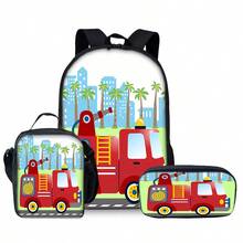 3pcs Set Cool Truck Backpack, Unisex, Lightweight Polyester, Adjustable Strap, Zipper Closure, Hand Wash, Personalized Style With Print Design - Black - View 10
